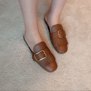 Prada Fringed Leather Slipper/Mules/Slides